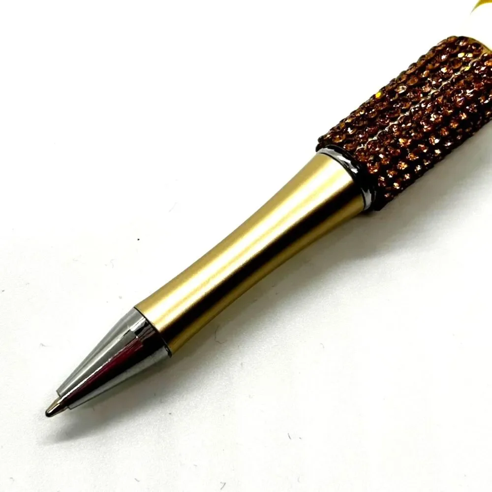 Unique Handmade Merry Christmas Gold Brown Crystal Snowflake Beaded Pen
